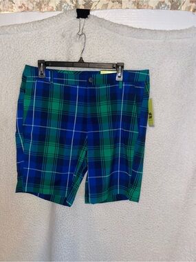 All In Motion Men’s 34 Green Blue Plaid Athletic Golf Shorts Moisture Wicking HD